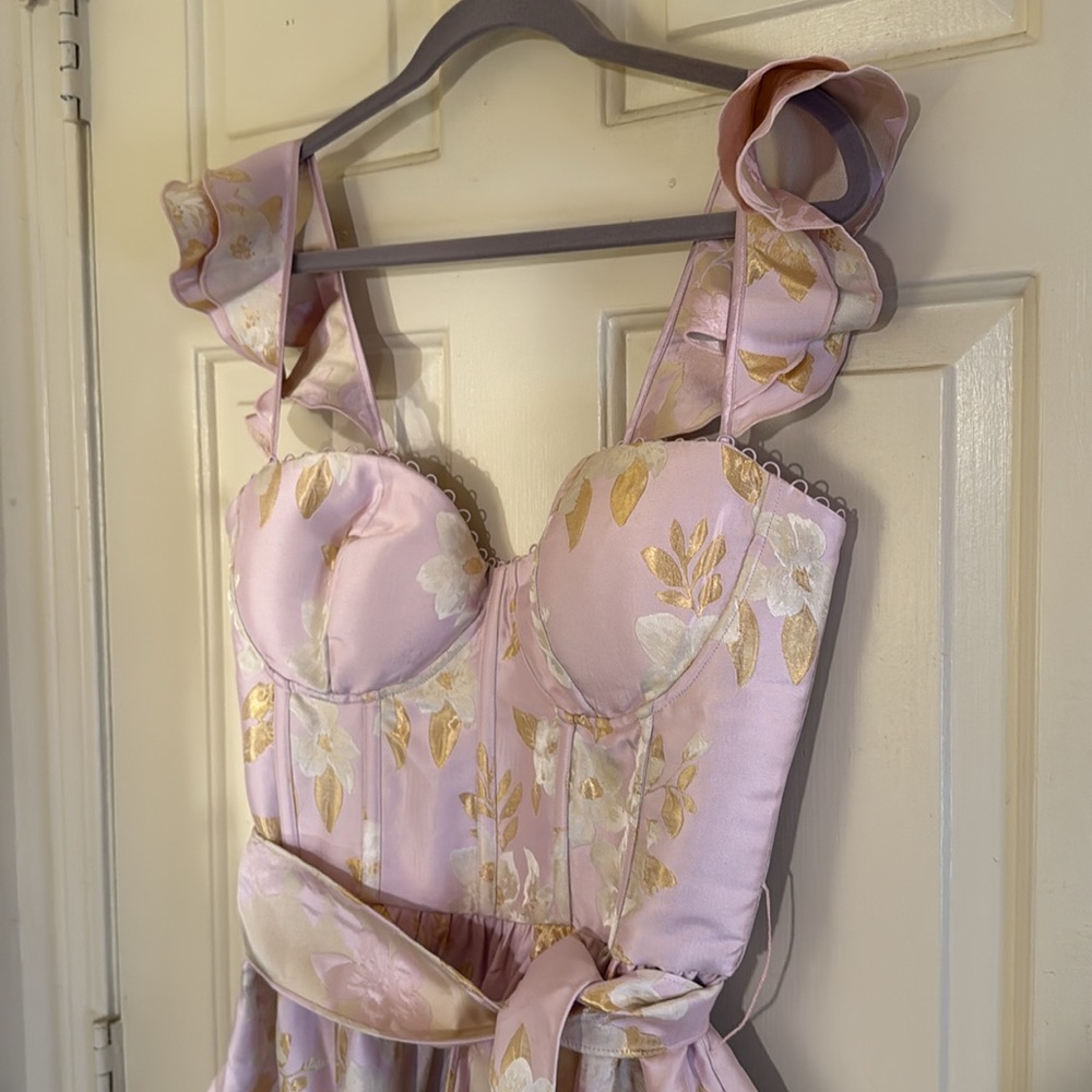 V. Chapman Vera Ruffle-Strap Corset Side-Slit Midi Dress Anthropologie - Picture 7 of 17